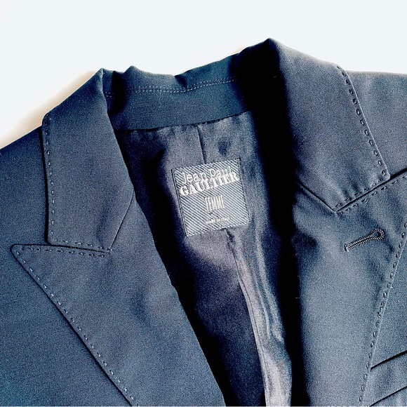 JEAN PAUL GAULTIER FEMME WOOL PLEATED SINGLE BREASTED VINTAGE BLAZER Black 6 - Picture 3 of 13